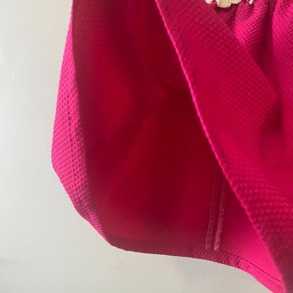 Handmade Children's Linen Cotton Pique Pink Polka Dot Crochet Flowers Dress - Picture 13 of 13